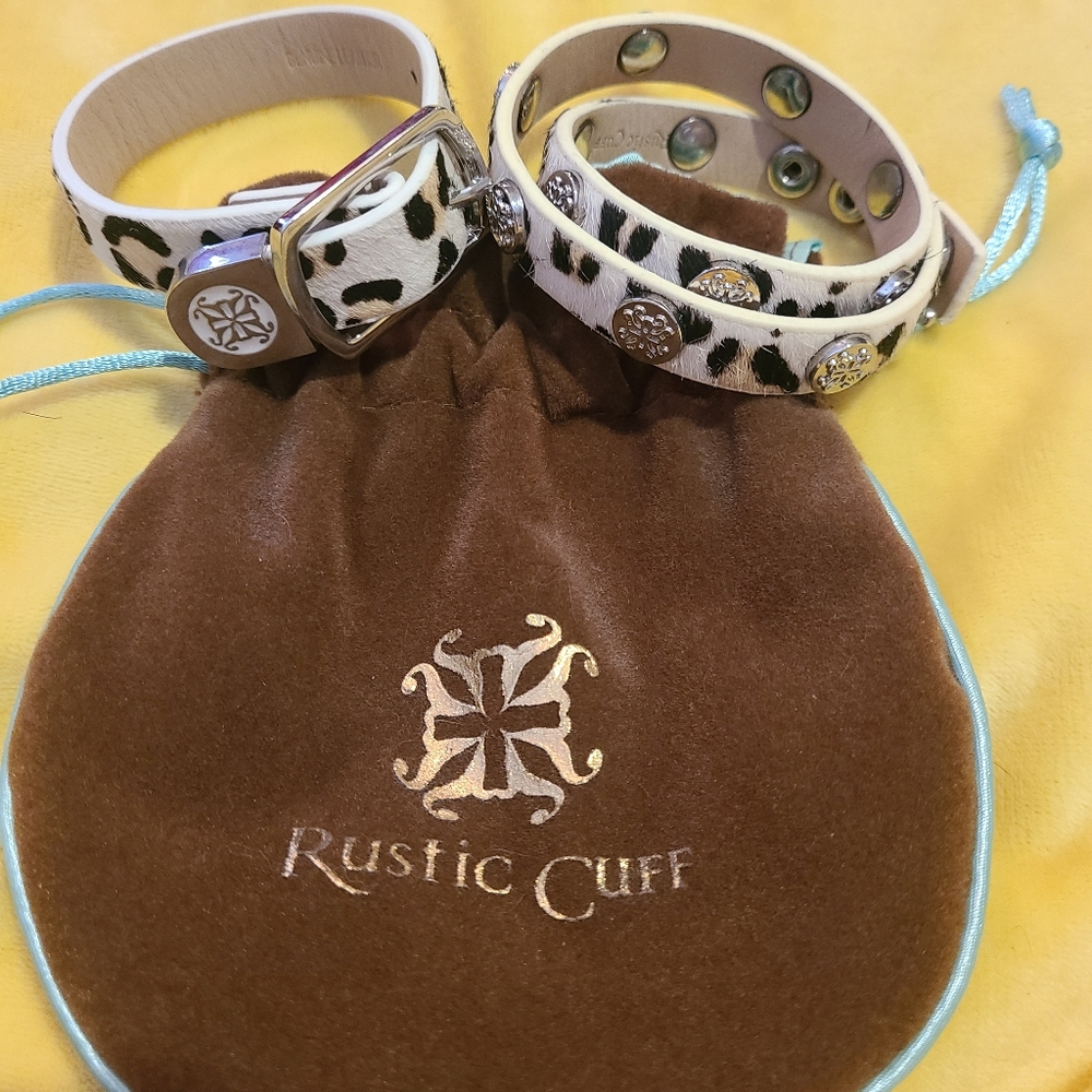 Rustic Cuff 2pc set, cowhide (like) leather bracelets, never worn
